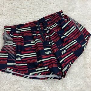 Oiselle woman’s red blue striped running shorts size 4